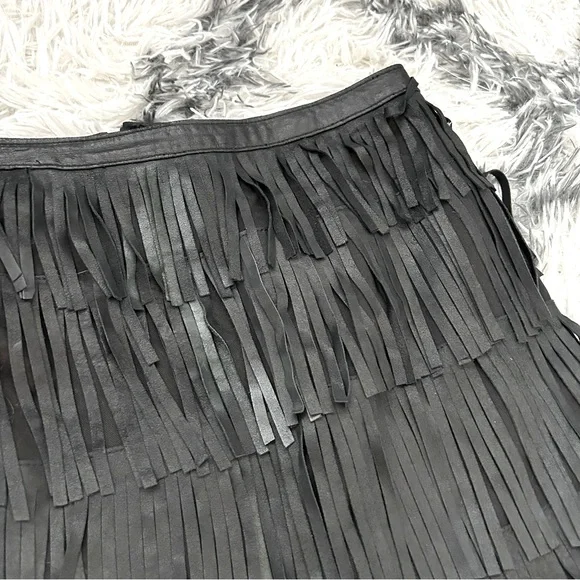 Boston Proper Genuine Leather Fringe Skirt - Picture 3 of 9